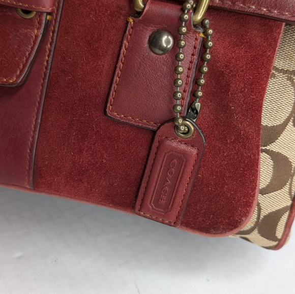 Coach Special Edition Signature Buckle Satchel Red Leather Suede Canvas Bag Y2K - Picture 14 of 16